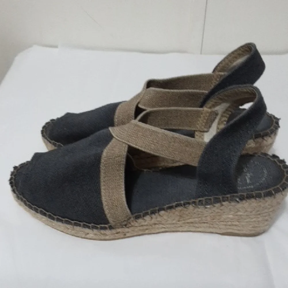 TONI PONS VERDI  Blue and Tan‎ Espadrille Wedge Sandals